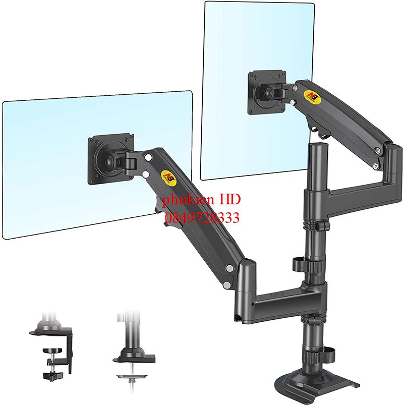Giá Treo 2 Màn Hình NB H180 22-32 Inch New 2021 Gắn Bàn Xoay 360 Độ