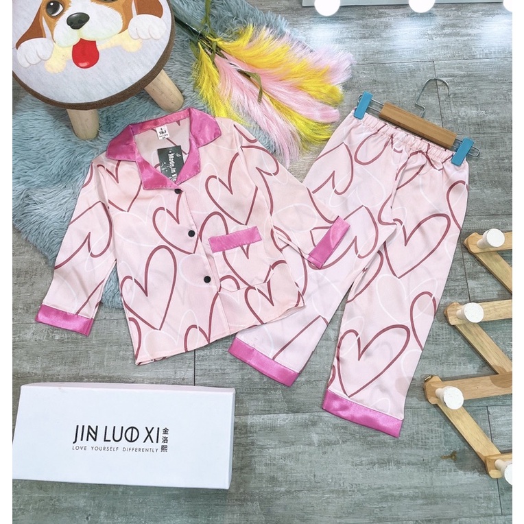 bộ pijama lụa mango, satin loại 1 cho bé 9-21kg