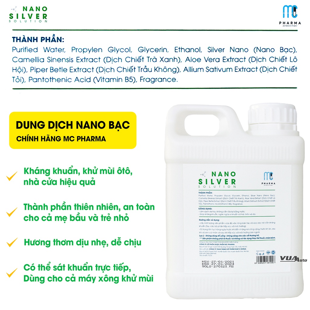 Dung dịch Nano Bạc diệt khuẩn khử mùi Mc Pharma dùng cho máy phun tạo khói xông xe ô tô sát khuẩn phòng ở can 1 lít