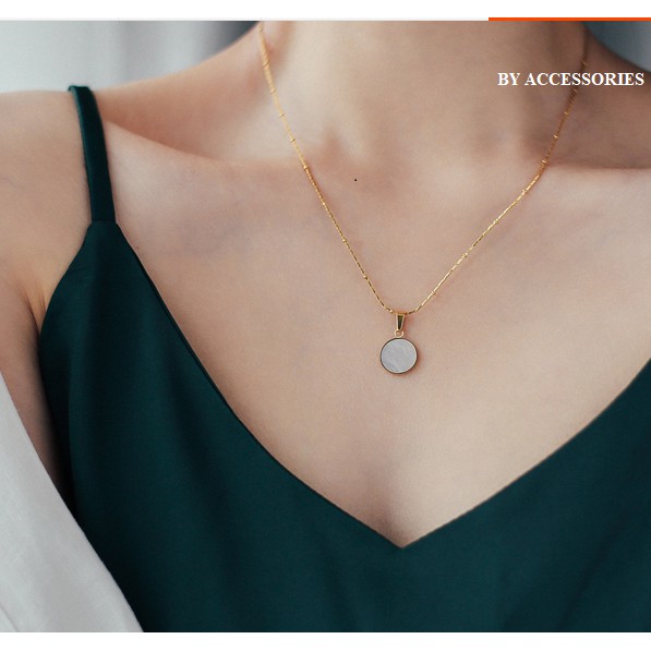 Dây chuyền titan mặt tròn cẩm xà cừ không gỉ WN200705