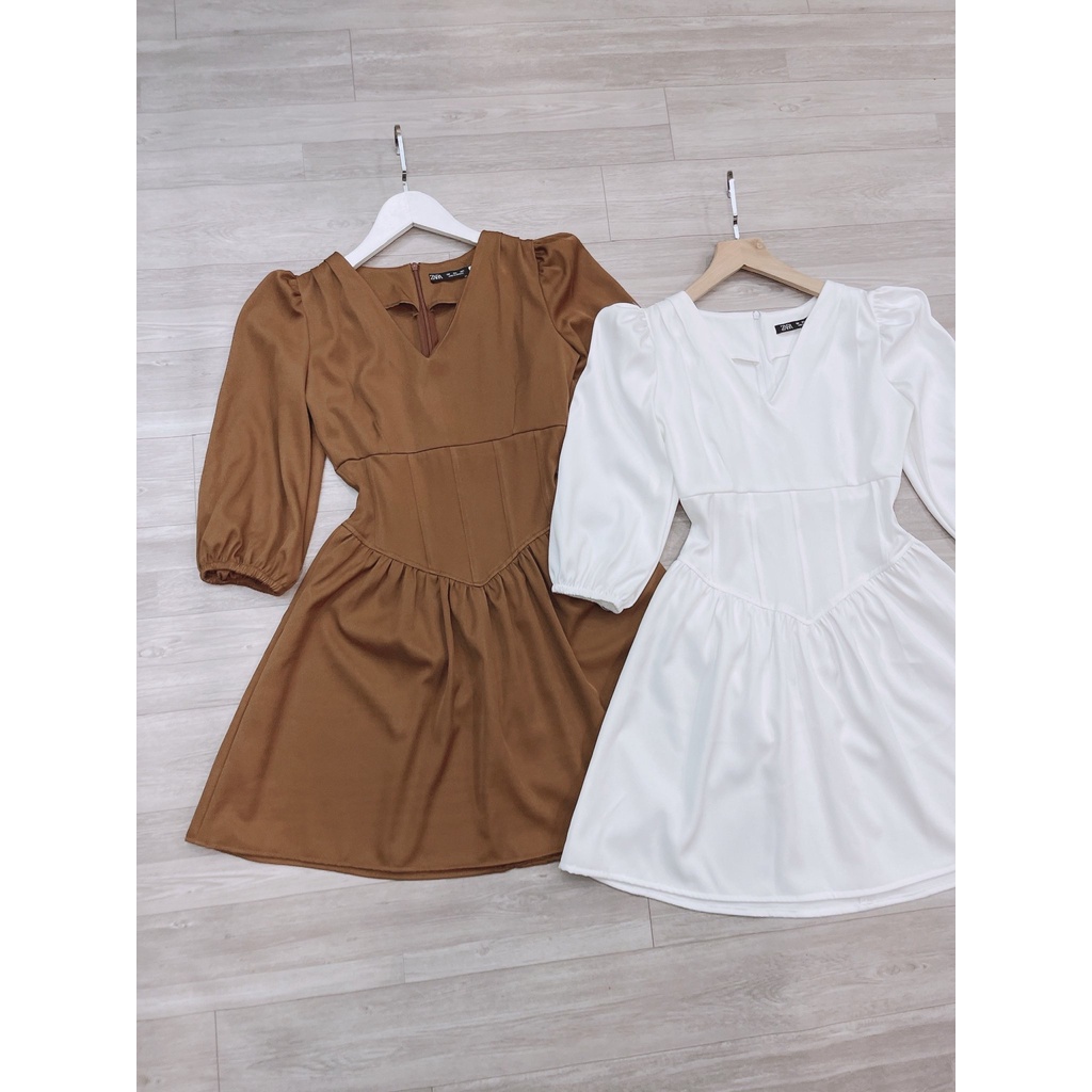 Váy cổ V táy bồng dễ mặc, đầm thiết kế tôn triệt dáng, v1 đẹp - v2 định hình bé tý tẹo- ai béo bụng cũng nên sắm nhớ