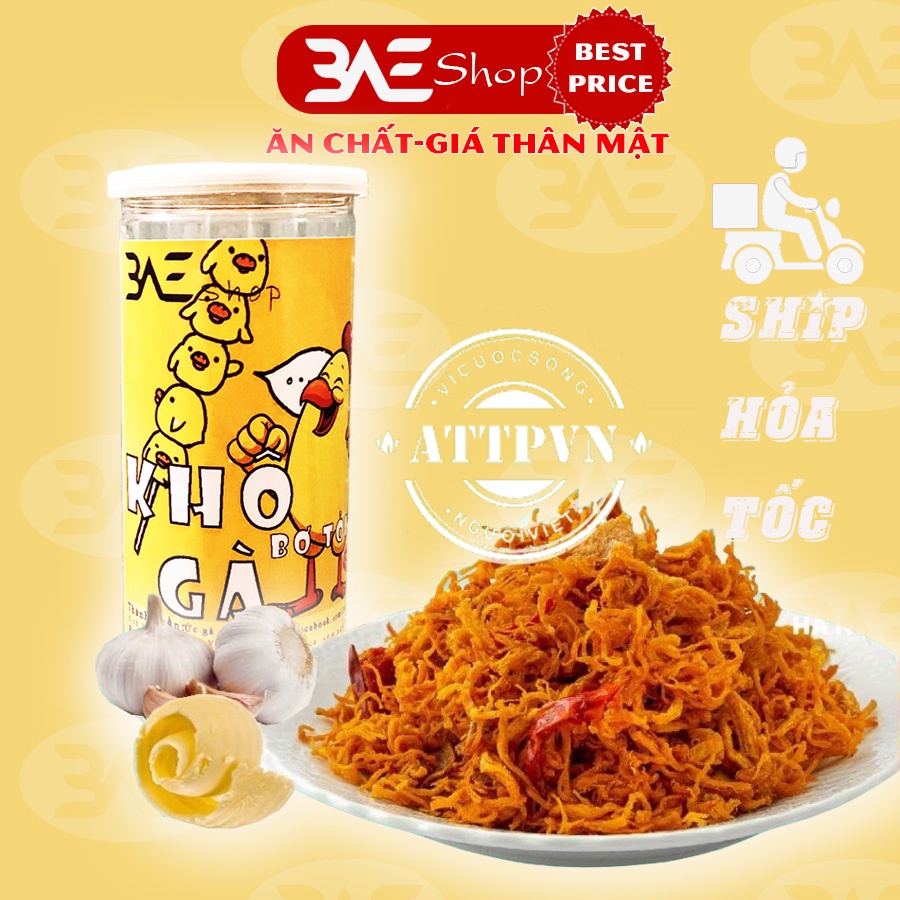 Khô gà bơ tỏi xé cay loại hộp 300g shop 3AE đồ ăn vặt ngon bổ rẻ Hà Nội