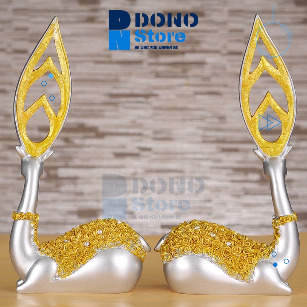 Tượng cặp hươu lá ngọc phong thuỷ, tượng Dono decor phòng phong cách bắc âu