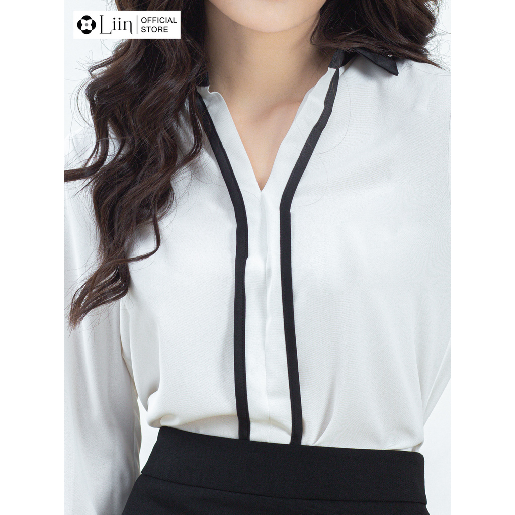Áo sơ mi nữ đẹp màu Trắng viền đen, chất lụa thoáng mát Liin Clothing SM3173 | BigBuy360 - bigbuy360.vn