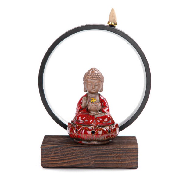 Thác khói trầm Tân Nguyên, tượng bổn sư, thác khói Phật Tổ Như Lai làm bằng gốm sứ cao cấp kèm đèn led