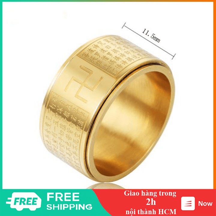 Nhẫn Titan 🤗 Freeship 🤗 Nhẫn nam mạ vàng bát nhã tâm kinh khắc chú đại bi độc lạ - TT0223