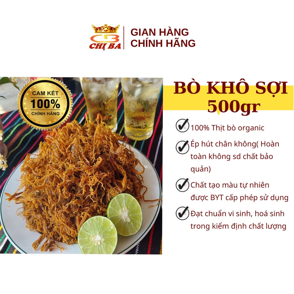 Bò Khô Sợi 500g Bò khô xé sợi Đặc Sản Tây Nguyên Chị Ba Gia Lai