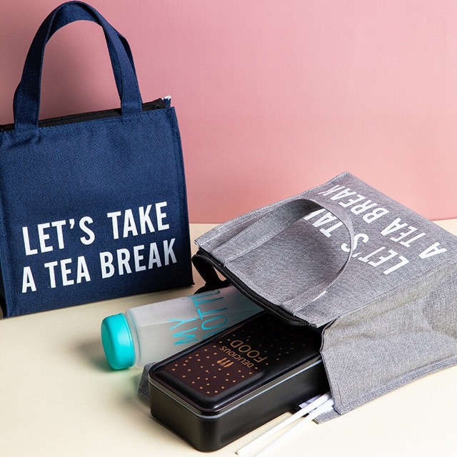Túi đựng cơm vải Oxford giữ nhiệt nóng - lạnh Let's take a tea break