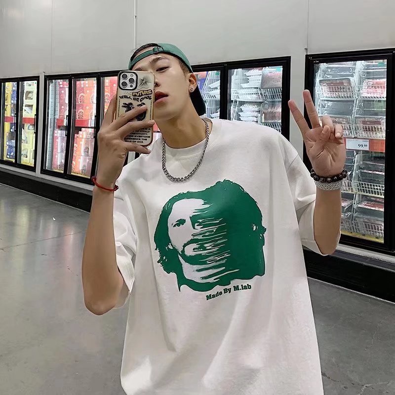 Áo Thun Dáng Rộng In Chữ Phong Cách Hip Hop Đường Phố Hàn Quốc Thời Trang Mùa Hè Cho Nam Cỡ M-5XL