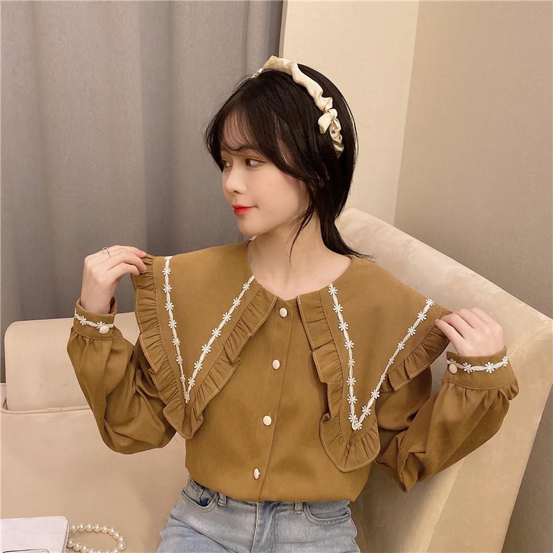 Áo sơ mi tay dài cổ búp bê phong cách Hàn Quốc thời trang dành cho nữ