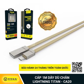 Cáp sạc Dây Dù TITAN  CA20 Chân Lightning siêu bền được thiết kế bọc dây dù, chống rối, chống bẩn dài 1m