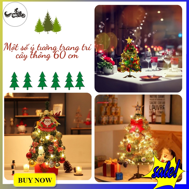 Cây thông noel 60cm tán dày tặng kèm phụ kiện trang trí