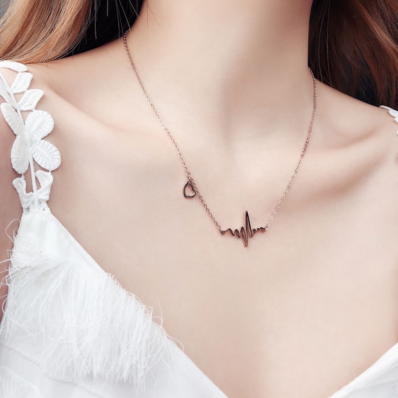 Vòng cổ Thép Titan Mặt Nhịp Tim Phong Cách Hàn Quốc