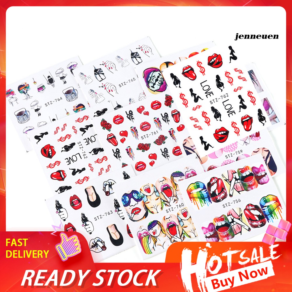 [Hàng mới về] Set 9 tờ nhãn dán trang trí móng hình đôi môi quyến rũ