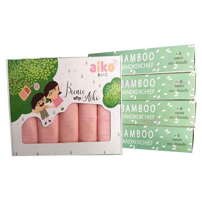 Khăn Sữa Sợi Tre Aiko 5 chiếc/hộp (30*30cm) - Màu Hồng