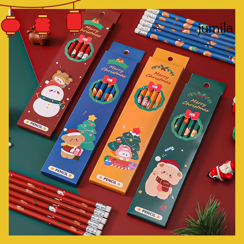 Set 6 Bút Chì Gỗ Kèm Gôm Tẩy Chủ Đề Giáng Sinh Dễ Thương