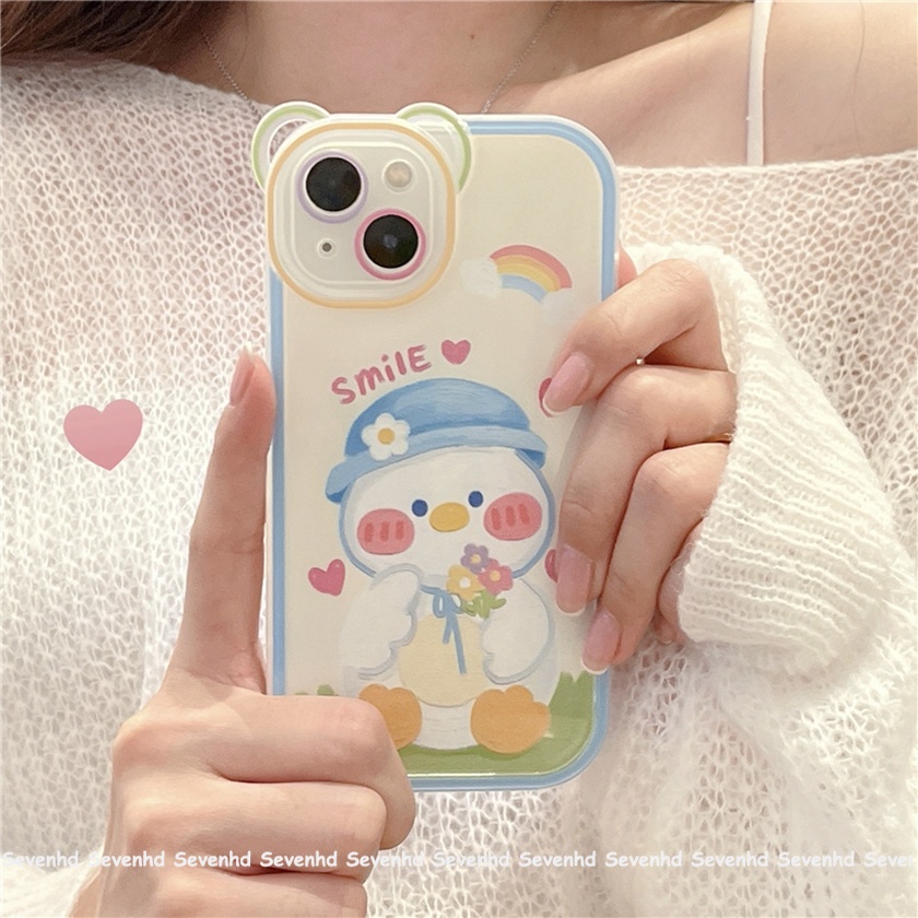 Ốp Điện Thoại Mềm Họa Tiết Tai Gấu / Vịt Đội Mũ Xanh Dương Cho iPhone 14 13 12 11 Pro Max Xs Max Xr X 6 6s Plus
