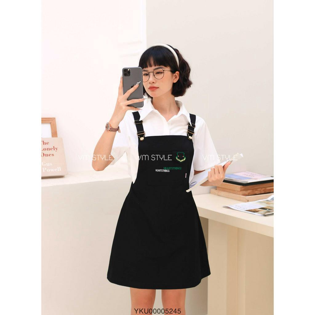 Yếm váy nữ VM Shop dáng ngắn chất kaki có túi thêu hình không kèm áo 13637 YKU00005