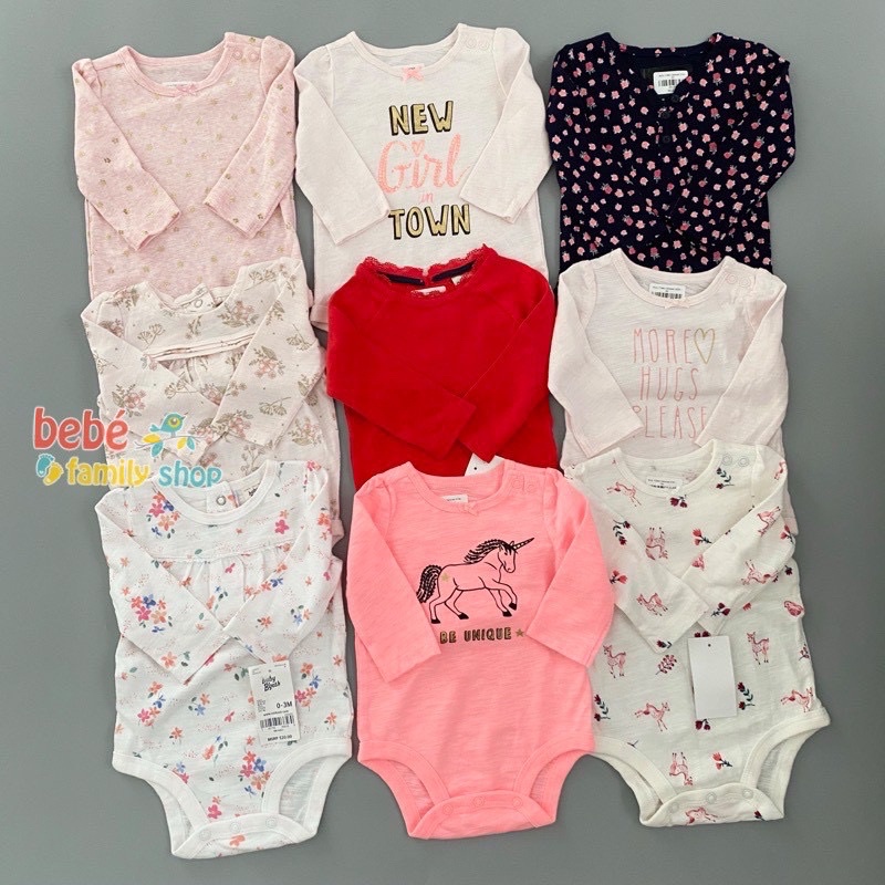 Body chip dài tay BÉ GÁI Oshkosh/ bodysuit cho bé gái xuất dư tay dài TDBG - bebefamilyshop