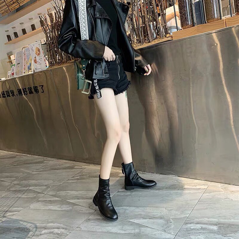 FREE SHIP Bốt nữ , boot nhăn cổ lửng sang chảnh
