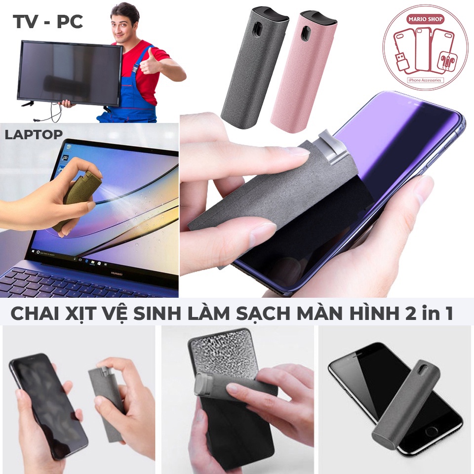 Bộ Vệ Sinh Điện Thoại 2in1 - Bình Xịt Vệ Sinh Làm Sạch Màn Hình Máy Tính Bảng, Laptop, Monitor - Minh An Saigon