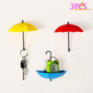 Bộ 3 móc treo đồ gắn tường hình cây dù nhiều màu xinh xắn