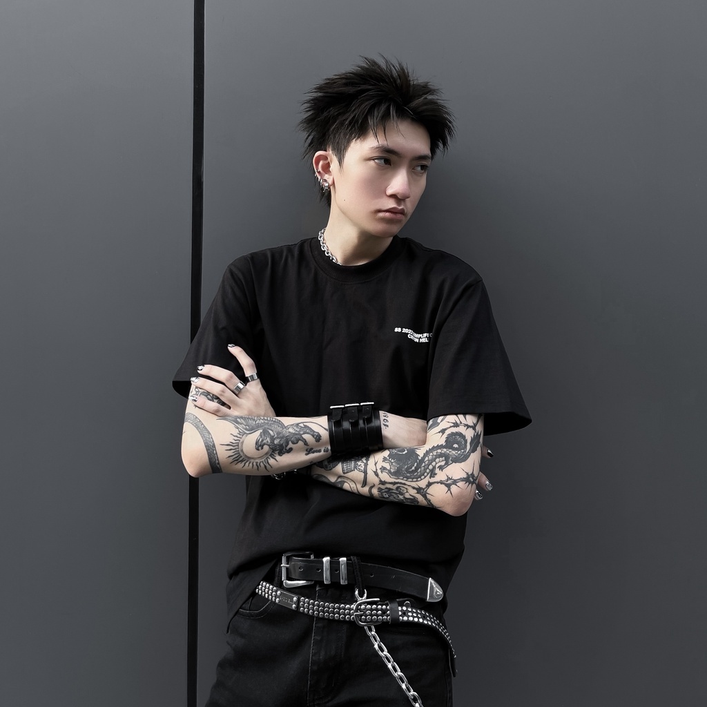 ÁO THUN T SHIRT SIMPLIFIRE PSYCHOPATH IN TRAME 100% COTTON MÀU ĐEN