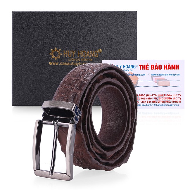 Thắt lưng nam Huy Hoàng da cá sấu gai lưng 3,5P đầu kim màu nâu đất HP4728