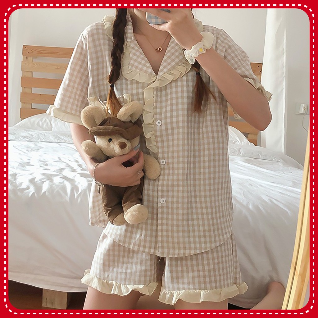 Đồ Ngủ Pijama Ngắn Tay, Bộ Ngủ Kẻ Caro Nhẹ Nhàng Ulzzang Hot Trend | BigBuy360 - bigbuy360.vn