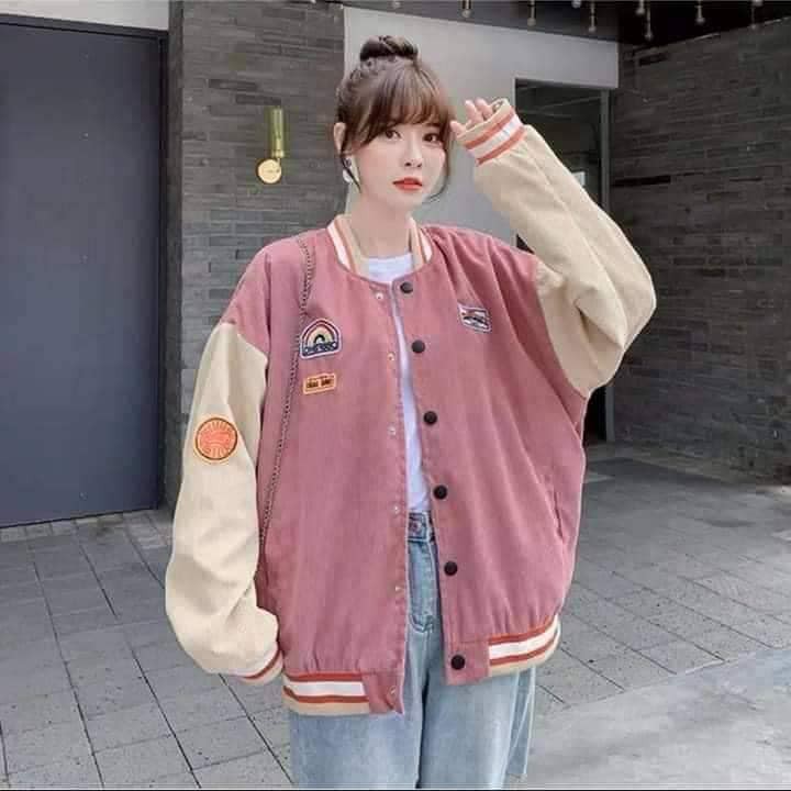 Áo khoác bomber Nhung cầu vồng cúc bấm nam nữ unisex BIGOMALL