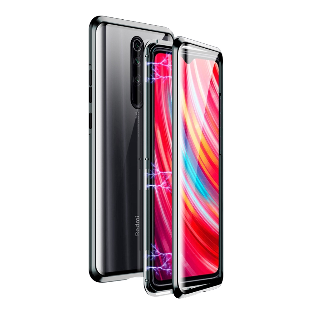 Xiaomi Redmi Note 8 Pro Flip Metal Magnetic Front Back Tempered Glass Back cover Phone Cases Shockproof