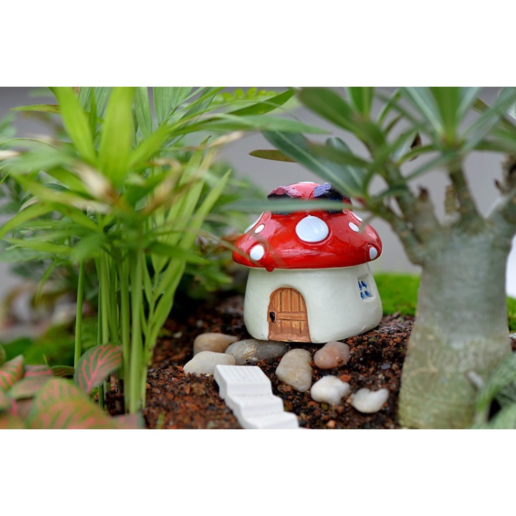 Terrarium trang trí bể cá mô hình Nhà nấm tiểu cảnh mini