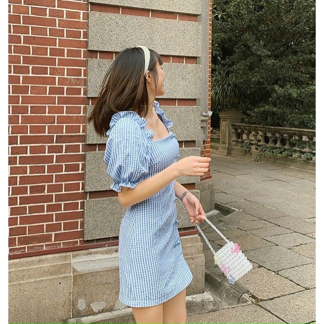 Đầm Body Bẹt Vai Caro Xanh Tay Ngắn Thiết Kế Kết Nút  Lạ Mắt Cực Xinh Cho Nữ Phong Cách Trẻ Trung Cá Tính. | BigBuy360 - bigbuy360.vn