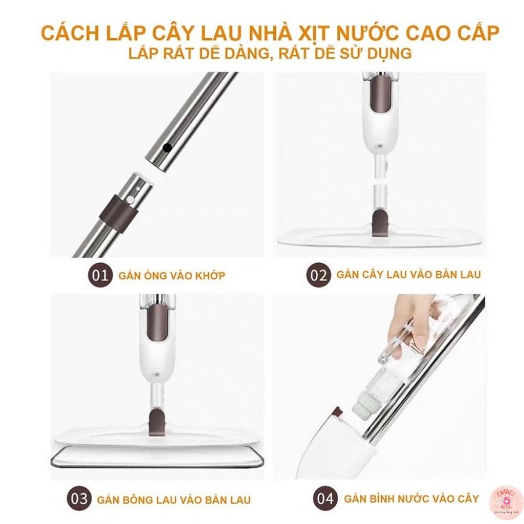 Chổi lau nhà phun sương, cây lau nhà đa năng thông minh 2 in 1 có bình xịt nước tự động xoay 360 độ