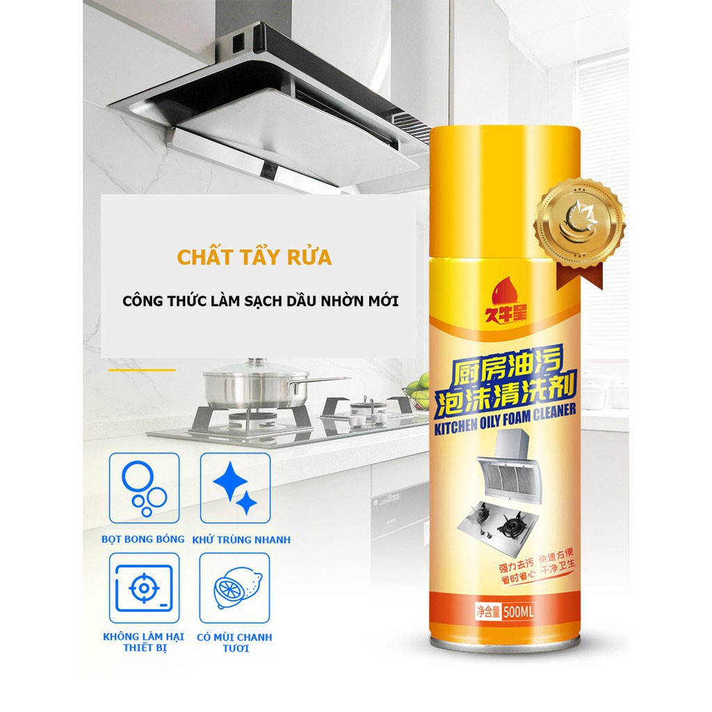 Chai Xịt KITCHEN OILY FOAM CLEANER Tẩy Rửa Nhà Bếp-Nhà Tắm Đa Năng Bảo Vệ Da Tay