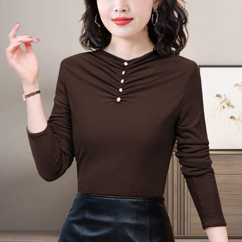 Kích thước lớn dài tay Áo Thun nữ trung niên các mẹ mặc Đức nhung ngọn