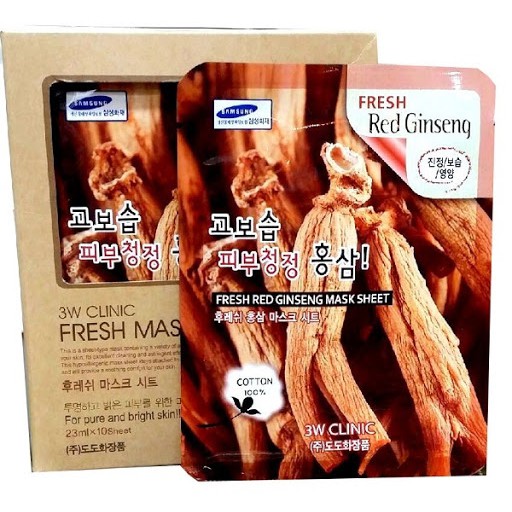 Mặt nạ Sâm đỏ  dưỡng ẩm chống nhăn 3W Clinic Fresh Red Ginseng Mask Sheet 23ml - Hàn Quốc Chính Hãng