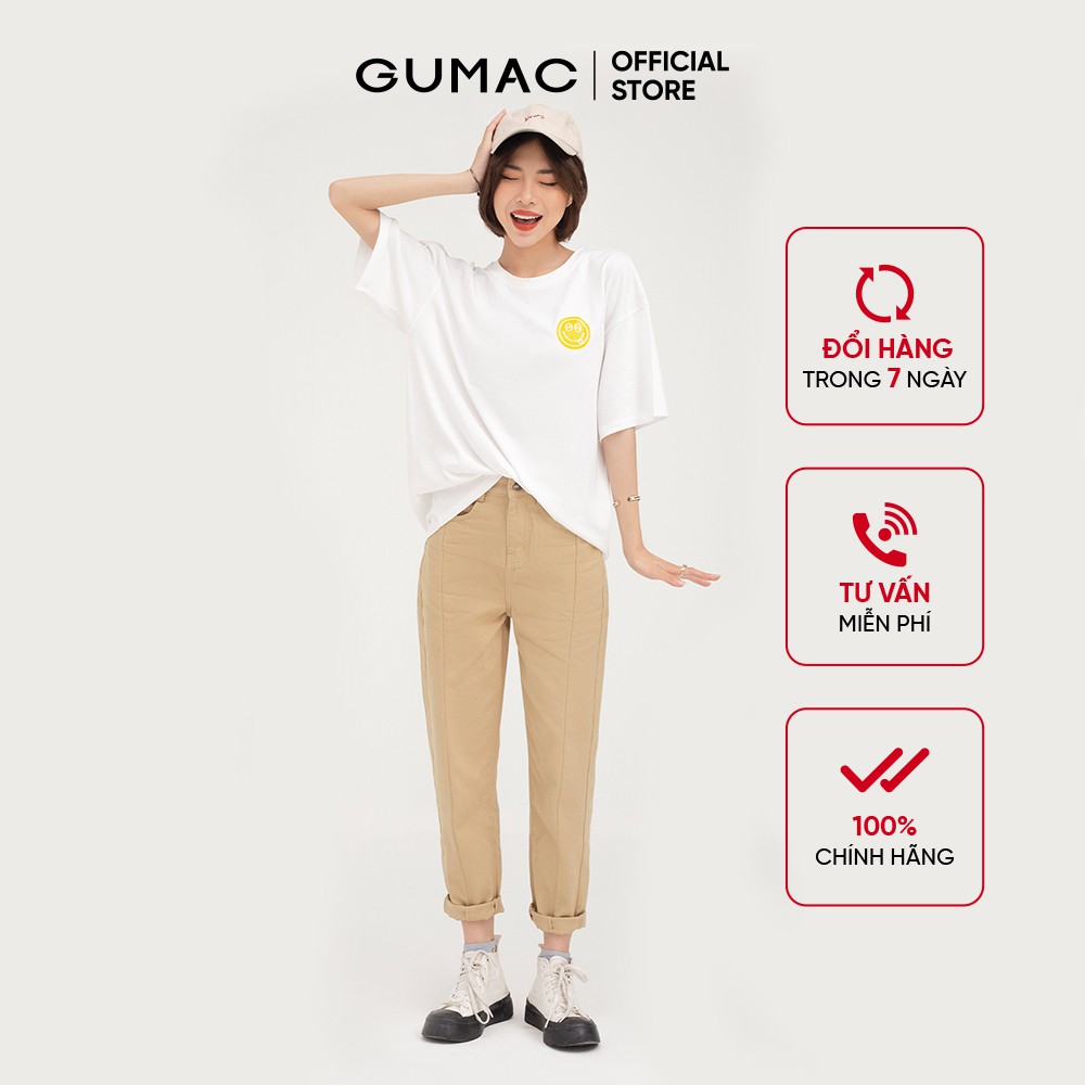 Áo thun nữ in mặt cười GUMAC tay lỡ phong cách unisex ATB455 | BigBuy360 - bigbuy360.vn