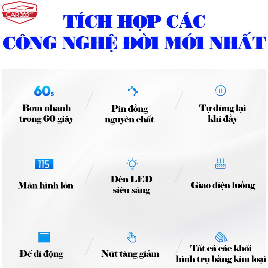 Máy bơm lốp xe ô tô điện tử thông minh tự ngắt CAR365VN cao cấp màn LCD - Thiết kế nhỏ gọn