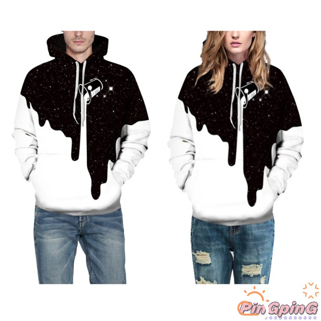 Printing Sweatshirt Chic Hooded Long Sleeve Tops Couples Cup White Digital 3D Unisex Milk Black