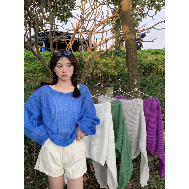 Áo sweater Mỏng Nhẹ Tay Dài Xuyên Thấu Thời Trang Mùa Xuân Cho Nữ