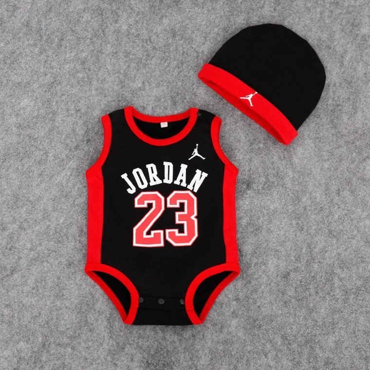 Bộ Áo Liền Quần + Nón Vải Cotton In Chữ Jordan 23 Dễ Thương Cho Bé Trai