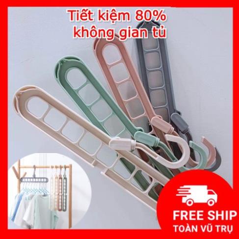 Móc nhựa phơi đồ treo quần áo 9 lỗ thông minh xoay 360 độ tiết kiệm không gian màu hồng xanh khoidaumoi