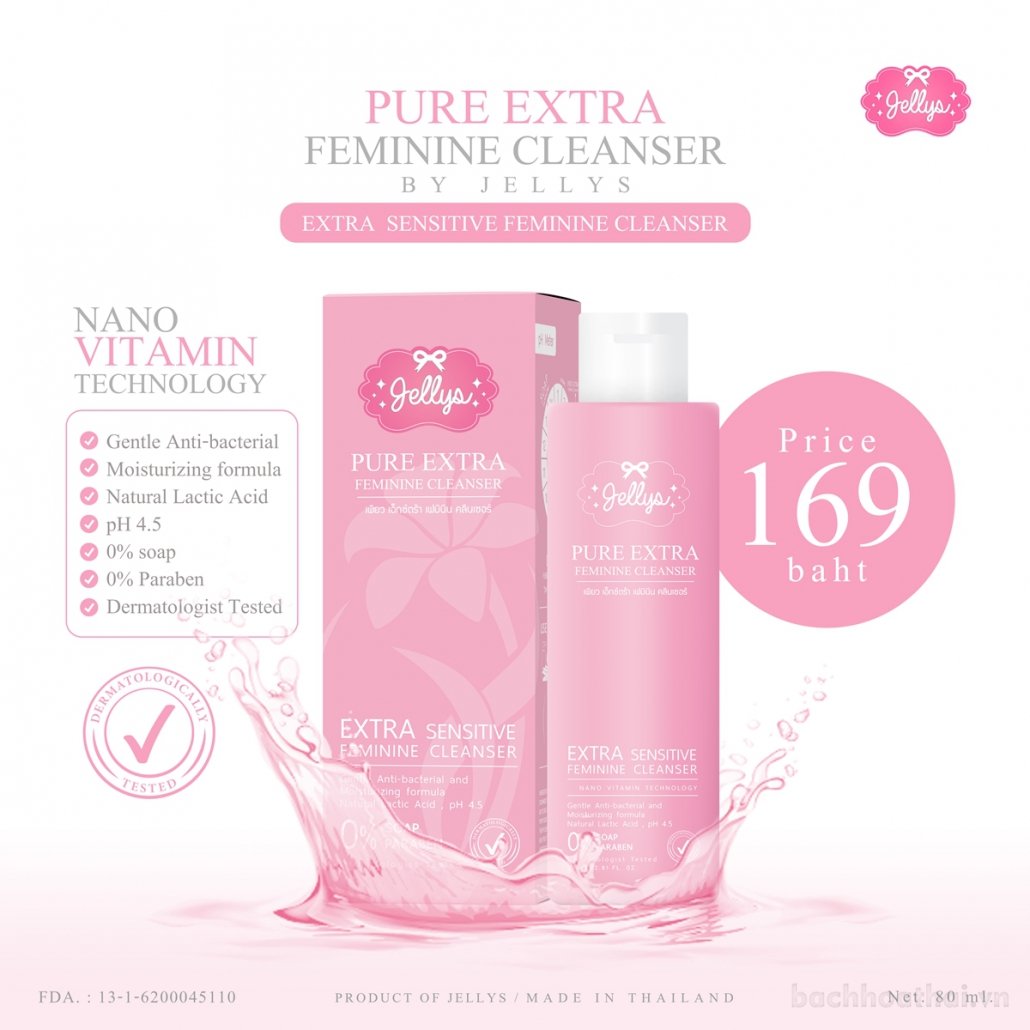 Dung dịch vệ sinh Jellys Pure Extra Feminine Cleanser (Thái Lan)