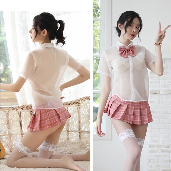 Cosplay học sinh Nhật Bản xuyên thấu gợi cảm cao cấp set ngủ nữ sinh sọc caro kèm nơ đáng yêu quyến rũ BIKI HOUSE N765 | BigBuy360 - bigbuy360.vn