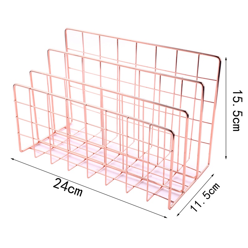 Túi Đựng Thư Để Bàn 3 Ngăn Bằng Kim Loại Màu Vàng Hồng