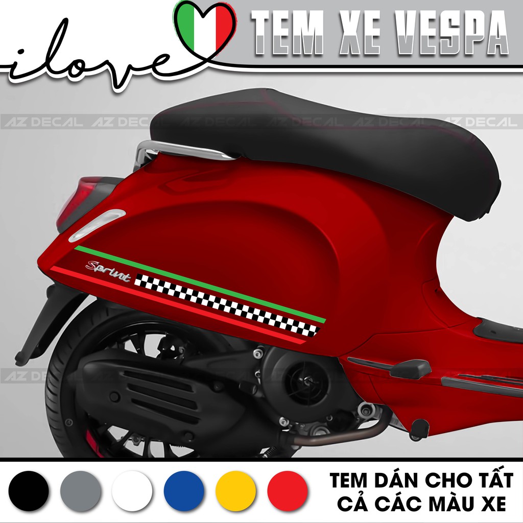 Tem Italia Xe Vespa Sprint/Primavera/GTS | VP04 | Tem Rời Xe Vespa Chất Liệu PVC Cao Cấp