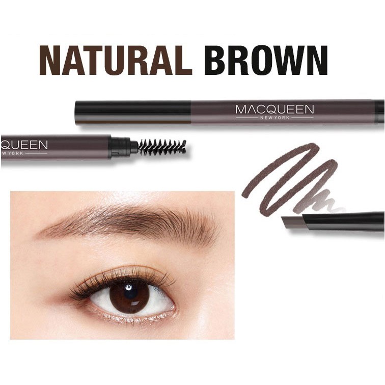 Chì Kẻ Mày Macqueen Newyork My Strong Auto Eyebrow Pencil Hard Powder 8.4G .#Natural Brown