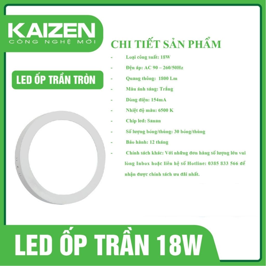 Đèn Led Ốp Trần KAIZEN Thiết Kế Hai Kiểu Dáng Vuông Và Tròn Thanh Lịch, Tiết Kiệm Điện Năng