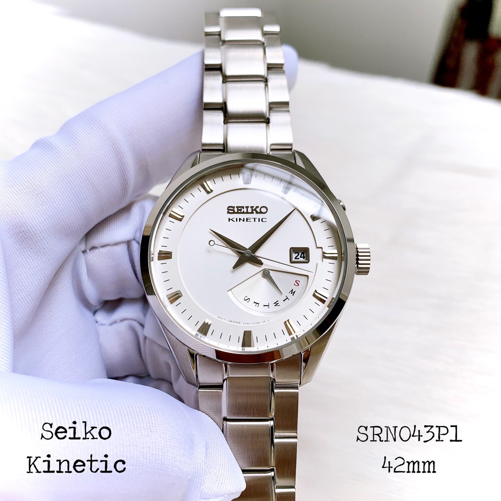 Đồng hồ Nam  Seiko Kinetic Solar SRN043P1 Automatic Mặt trắng,Lịch thứ ngày-Máy cơ bán tự động-Dây kim loại-Size 42mm